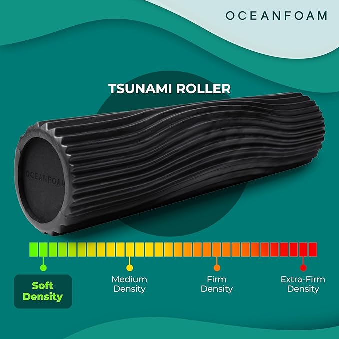 Oceanfoam Tsunami Roller (Black & Charcoal Marbled) - Extra-Large, 26" x 5.9" - Soft, Textured Foam Roller for Physical Therapy, Back Pain, Exercise & Stretching - Yoga, Athletics, & Wellness