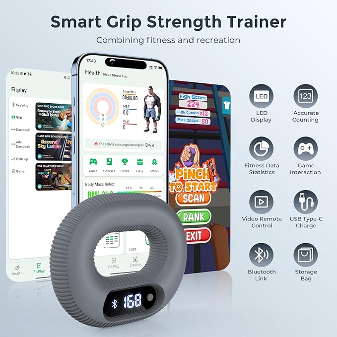 Smart Silicone Grip Strength Trainer, Forearm Strengthener with Data Monitoring, Supports Game Interactions and App Control, Hand Exercisers for Strength,Stress Relief and Rehabilitation