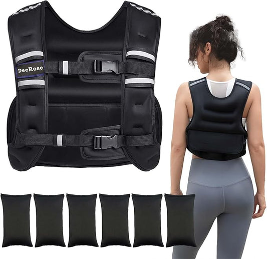 Adjustable Weighted Vest for Women and Men, DecRose 6-10lb/12-18lb Rucking Vest with 6 Ironsand Weights, Body Weight Vest for Home Workouts, Running, Walking and Strength Training