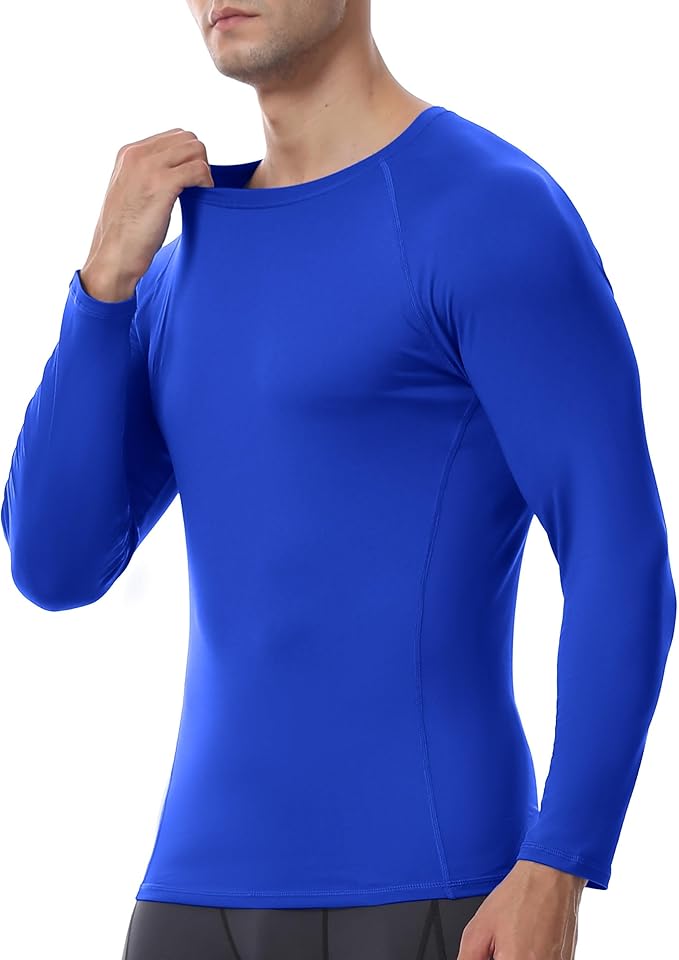 Men's Long Sleeve Compression Shirt, Quick Dry Athletic Base Layer Top, Skins Fit Football Running Workout Undershirt