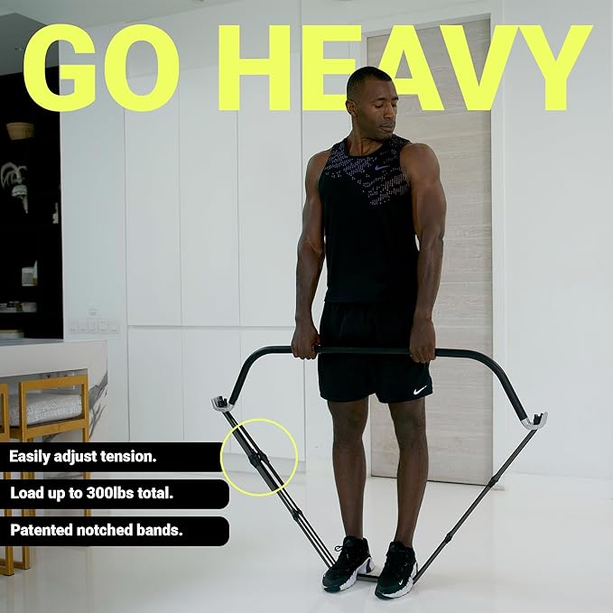 EVO Bow - All in One Portable Home Gym System with Ultra Weighted Push Up Board | Compact Strength Training and Exercise Equipment for Travel, Notched Resistance Bands for Full Body Training | 300lbs