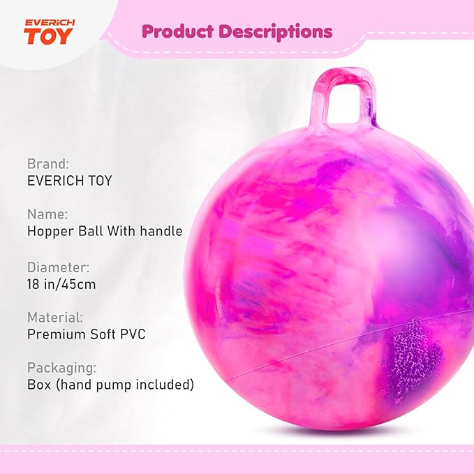 EVERICH TOY Hopper Ball for Kids, 18In Ride On Bouncy Ball with Handle, Purple Pink Clouds Girls Toys for Indoor Outdoor Active Play Toys, Best Christmas Girls Boys Gifts for 4 5 6 7 8 Yr Old