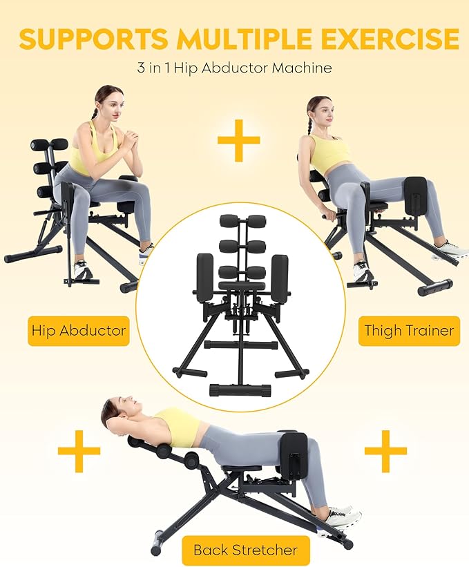 GuuG Hip Abductor Abduction Machine: Thigh Glute Workout Equipment Outer Thigh Sculpting Booty Builder Women Exercise Back Stretch Home Gym