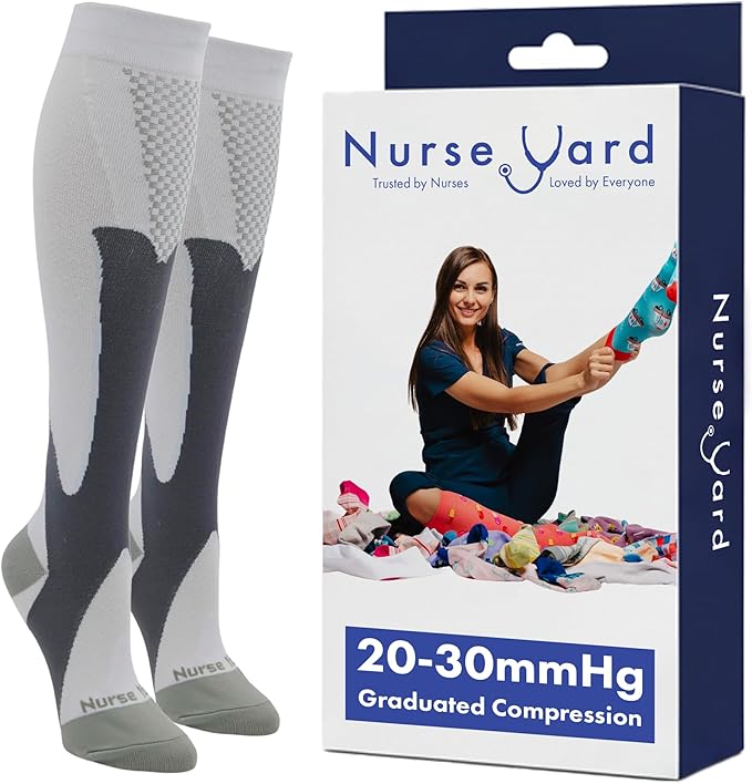Nurse Yard Compression Socks for Nurses - Women & Men - 20-30mmHg Graduated Compression, Zero-Toe Compression, For Medical Staff, Nursing, Athletic Support Such As Running, Cycling, Hiking - 1 Pair
