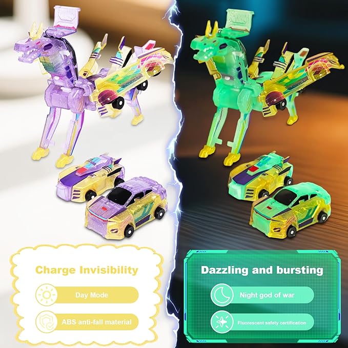 Aimery Collision Transforming Dinosaur Car Toy, 2 Magnetic Cars Convert into Dinosaur Toys,Dino Robot Toy, Boys Toys,Party Birthday for Kids (Yellow)