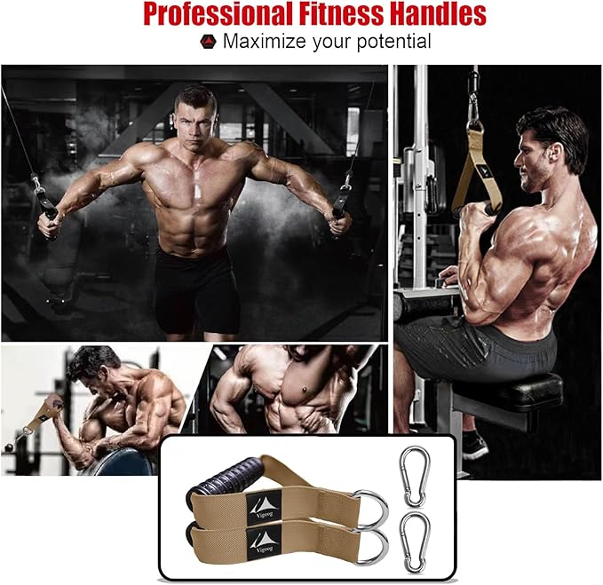 Heavy Duty Gym Exercise Handles Attachment for Cable Machine,Resistance Band,Pulley System Home Fitness Workout Equipment, with Elastic Rubber Grip and 2 Large Carabiners