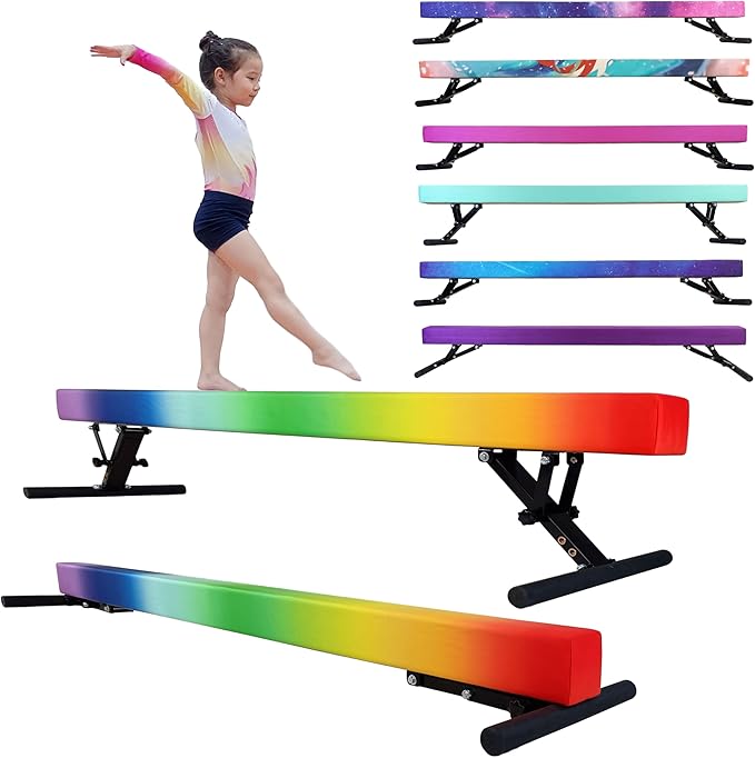 Adjustable Balance Beam for Kids, 8FT Gymnastics Beam with Anti-Slip Legs, High and Low Floor Beam for All Gymnastics Levels, Professional Gymnastic Equipment for Home, Gym Center