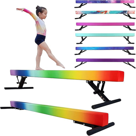 Adjustable Balance Beam for Kids, 8FT Gymnastics Beam with Anti-Slip Legs, High and Low Floor Beam for All Gymnastics Levels, Professional Gymnastic Equipment for Home, Gym Center