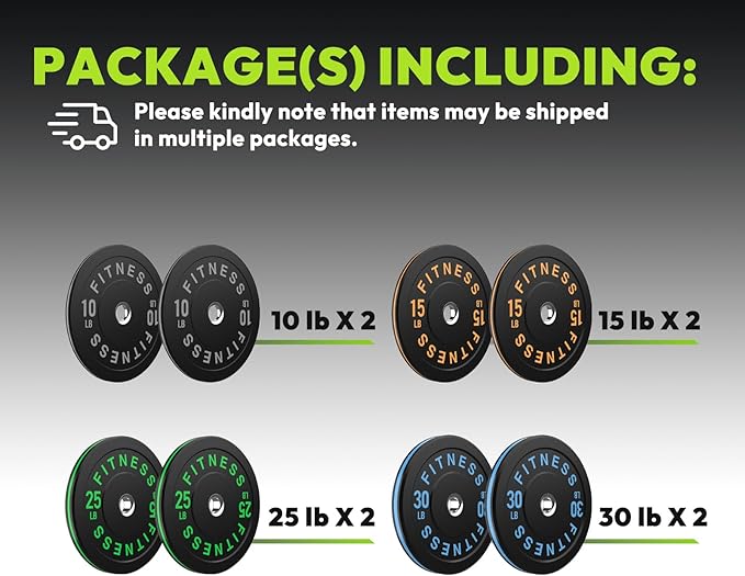 2-Inch Weight Plates High Bounce, Olympic Bumper Plate Set 45/100/160/190/260/300lb, Colored Weight Plates Set for Home Gym, Barbell Weights Rubber Strength Training Plate for Weight Lifting