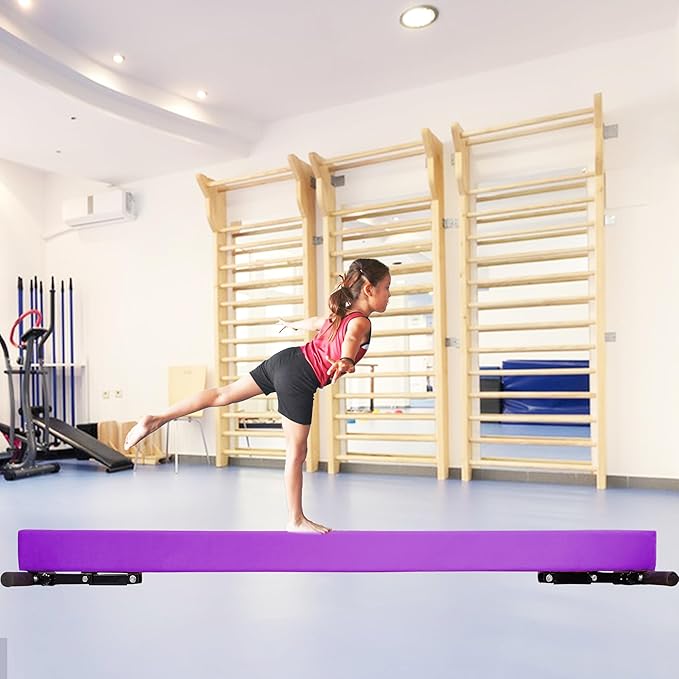 PreGymnastic 8FT Balance Beam, Raised Gymnastics Beam for Kids Ages 3-12, Home Gym Equipment for Training, Adjustable Balancing Beam Indoor, Off-Ground Competition Style