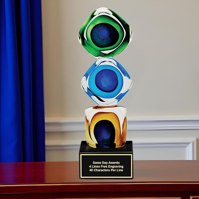 Hand-Blown Art Glass Award – Custom Engraved Elegant Award for Corporate, Sports Retirement Volunteer Recognition Leadership Personal Milestones Employee Gifts