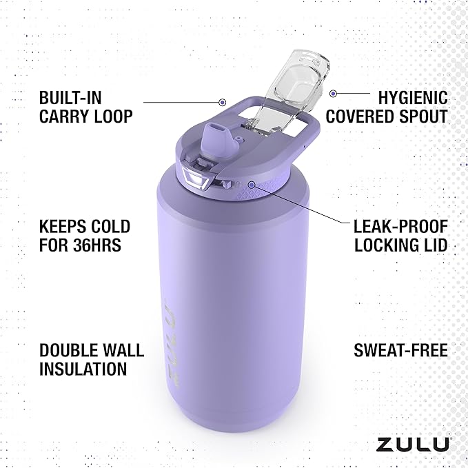 ZULU Goals Vacuum Insulated Large Capacity Stainless Steel Water Bottle | Reusable Jug Thermoses with Carry Handle | Leak-Proof Lid | Perfect for Travel, Workout, Gym, Hiking, Camping | 64oz, 101oz