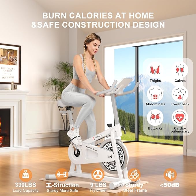 Exercise Bikes for Home,Indoor Cycling Bike with Adjustable Magnetic,Brake Pad Resistance Silent Belt Drive,330lbs Weight Capacity &Upgraded Version Seat for Home Cardio&Weight Loss