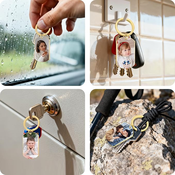 QYH Custom Keychain with Picture - Personalized Key Chain Laser Engraved Photo Text Gold Keychains Customized Gifts for Men