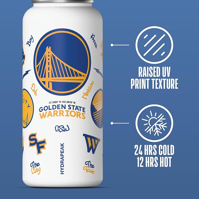 Hydrapeak x NBA Officially Licensed Golden State Warriors 32oz Active Water Bottle Chug Lid Stainless Steel Reusable Double Wall Celebrating The City Of San Francisco