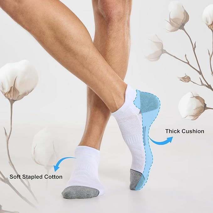 FITRELL 6 Pack Men's Ankle Running Socks Low Cut Cushioned Athletic Sports Socks 7-9/9-12/12-15