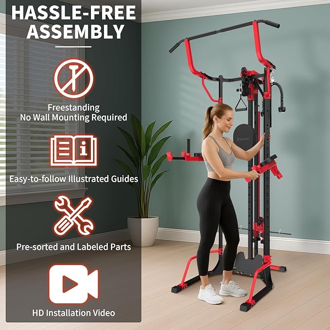 Eisenlink Power Tower Pull Up Dip Station LAT Pull Down Machines Multi-Function Workout Equipment Home Gym