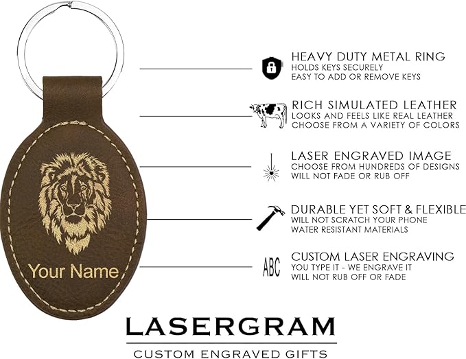 LaserGram Oval Keychain, Quad, Personalized Engraving Included (Rustic with Gold)