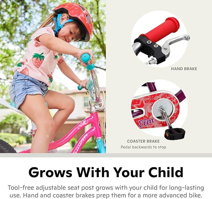 Schwinn Elm and Koen Bike or Balance Bike, 12-18 Inch Bike for Kids Ages 2-13, Black, Blue, Red, Teal, Pink or Purple, SmartStart Ergonomic Design, Adjustable Seat Grows with Child, Training Bicycle