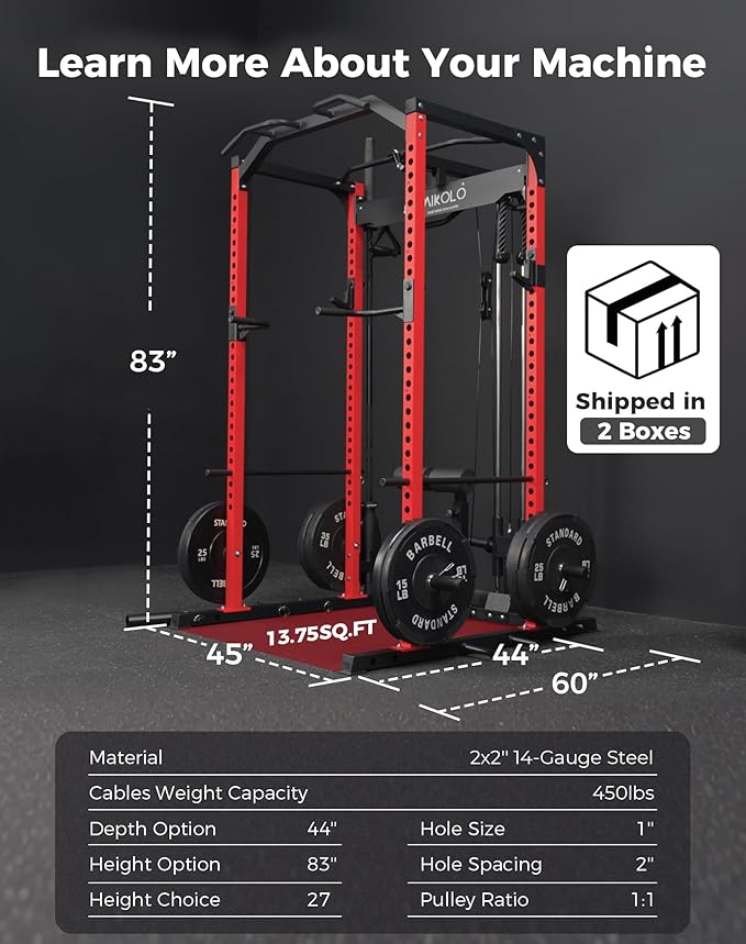 Mikolo Power Cage, Power Rack with LAT Pulldown, 1200 Pounds Capacity Workout Cage with More Training Attachments, Squat Rack for Home Gym, F4 Versions
