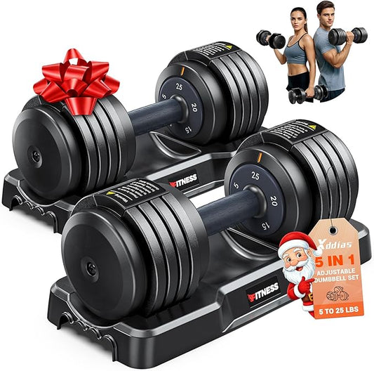 XDDIAS Adjustable Dumbbell Set of 2, 25/55/80LB Dumbbell Set-Fast Adjust Weights Set, 5/10/16 in 1 Free Weights Dumbbells Set with Anti-Slip Metal Handle, Compact Size for Men/Women Home Gym Equipment
