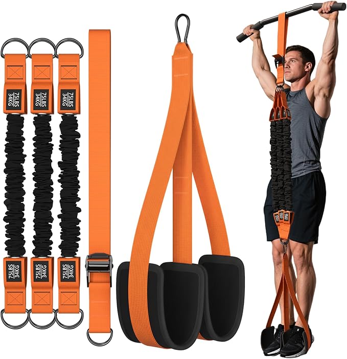 WHATAFIT Pull Up Assistance Bands, Resistance Bands for Pull Up Bar Working Out with Feet Straps ，Adjustable Heavy Duty Pull Up Assist Equipment, Home Gym Fitness Exercise Strength Muscle Training