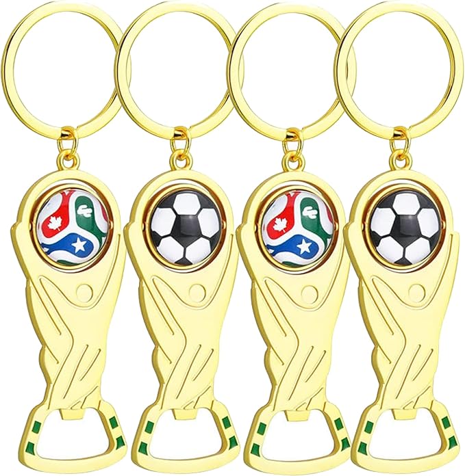 2026 World Cup Trophy Bottle Opener Keychains, Gold Bottle Opener Keychain with World Cup Soccer Ball Design, Football Merchandise Keychains Gift for Football Fan