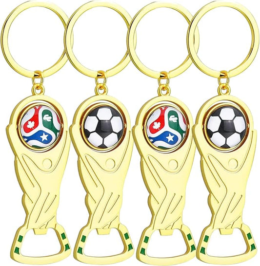 2026 World Cup Trophy Bottle Opener Keychains, Gold Bottle Opener Keychain with World Cup Soccer Ball Design, Football Merchandise Keychains Gift for Football Fan