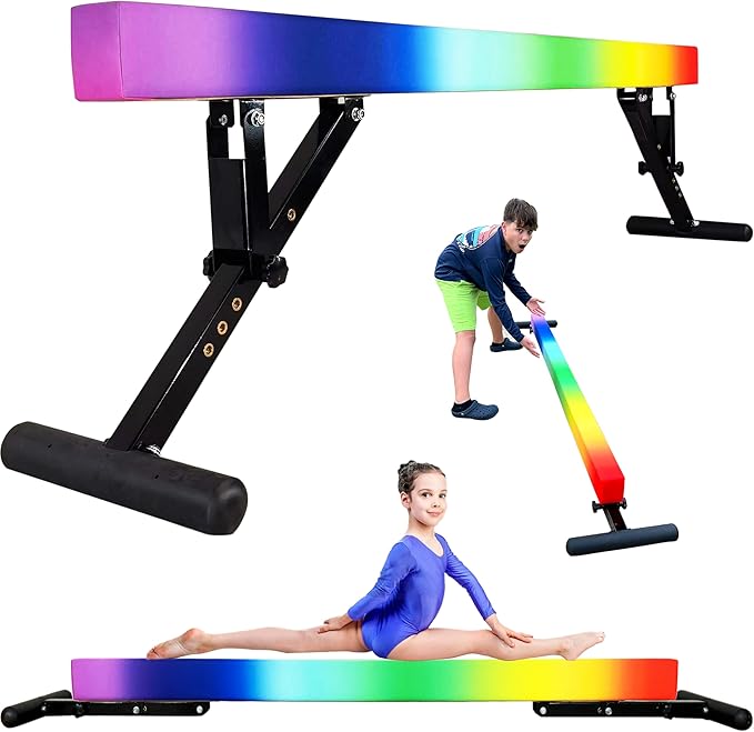 PreGymnastic 8FT Balance Beam, Raised Gymnastics Beam for Kids Ages 3-12, Home Gym Equipment for Training, Adjustable Balancing Beam Indoor, Off-Ground Competition Style
