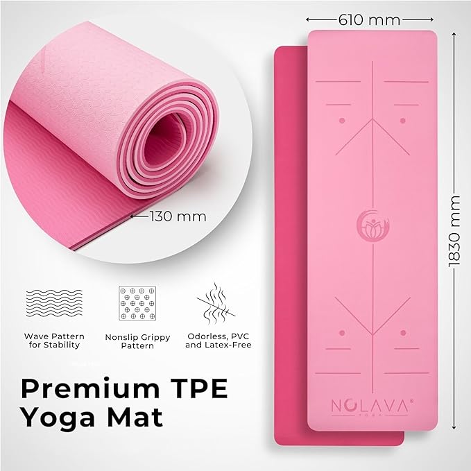 NOLAVA Yoga Mats & Complete Sets - TPE, Non-Slip - Includes Mat, Blocks, Strap, & More (6pc or 7pc Sets) - For Pilates, Yoga & Fitness