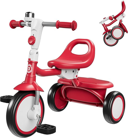 besrey Toddler Tricycle with Bell, Kids Tricycle Age 18 Months to 5 Years, Kids Trike, Toddler Bike for 1.5-5 Year Olds, Baby Trike, Gifts & Toys for Boys & Girls, New Red