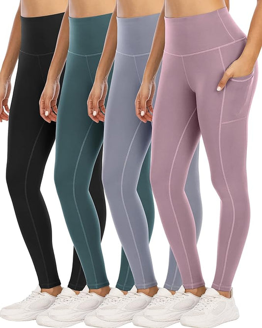 4 Pack Leggings with Pockets for Women,High Waist Tummy Control Workout Yoga Pants