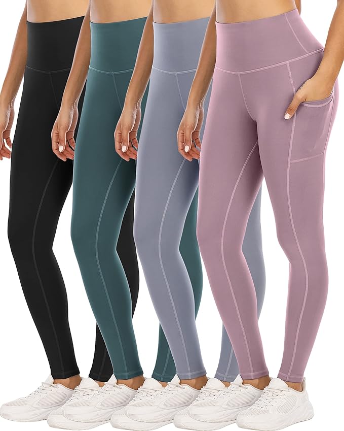 4 Pack Leggings with Pockets for Women,High Waist Tummy Control Workout Yoga Pants