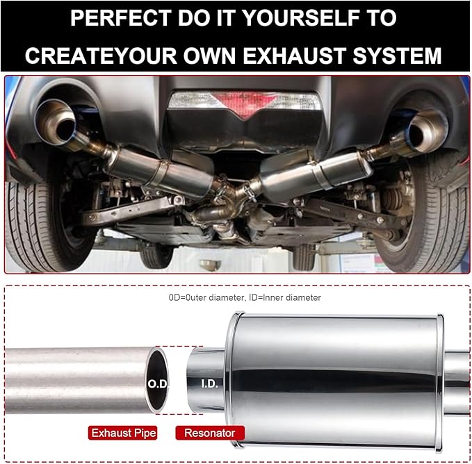 ELSHINE 2.5'' Ultra Quiet Resonator,304 Stainless Steel Exhaust Vibrant Resonator 2.5in,2.5'' Inlet & Outlet Universal Performance Muffler Resonators,silver