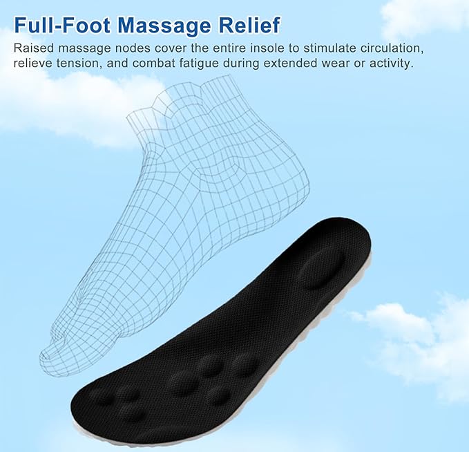 4D Cloud Insoles for Men Women, Memory Foam Boot Insoles, Comfortable and Breathable Massage Cushion Shoe Inserts with Arch Support, Trim to Fit All Shoe Types(1Pair-Black, Men 4-5/Women 5-6)