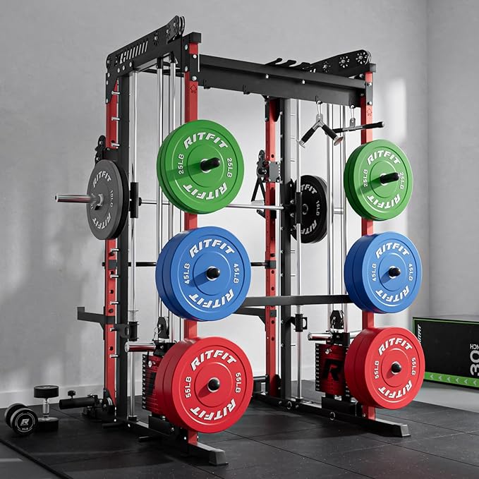 RitFit M1 Pro Smith Machine Package, All-in-One Power Cage with Weight Stack Set, Includes LAT Pulldown & Cable Crossover System for Home Gyme