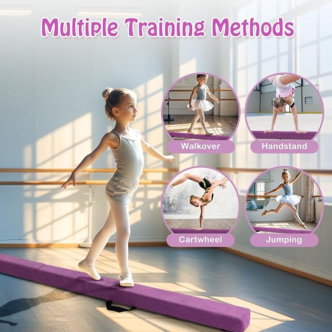 Giantex 7FT/8FT/9FT Balance Beam, Folding Gymnastics Beam w/Carry Handles, Floor Foam Gymnastics Equipment for Kids, Non Slip Rubber Base for Exercise, Practice & Professional Home Training
