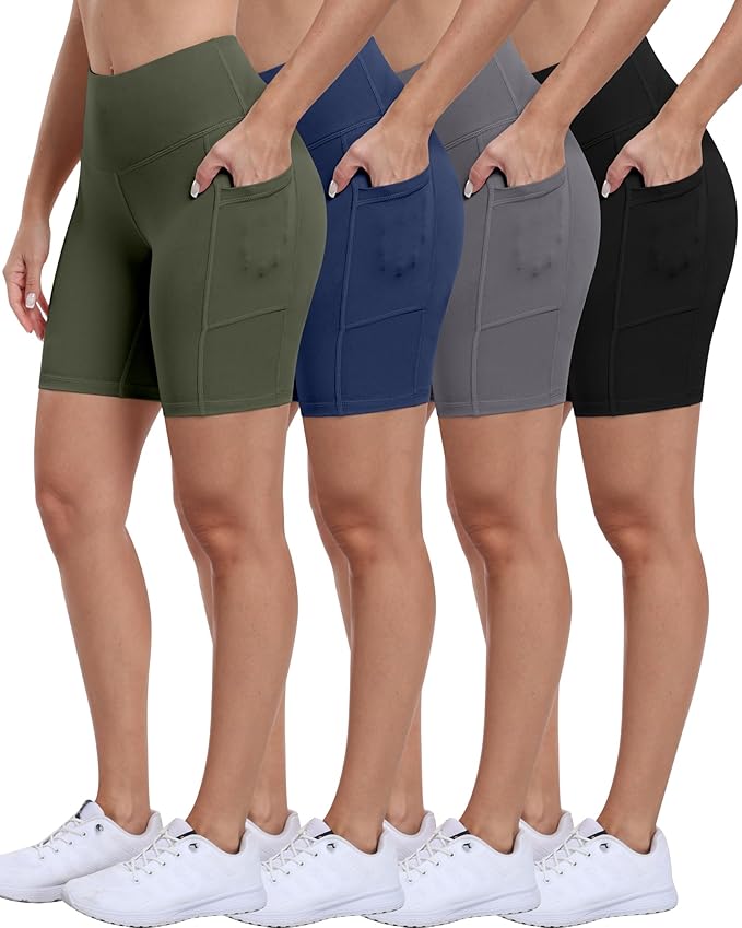 ATHVOTAR Biker Shorts Women with Pockets - 3"/5"/8" High Waisted Workout Spandex Tummy Control Gym Running Yoga Shorts