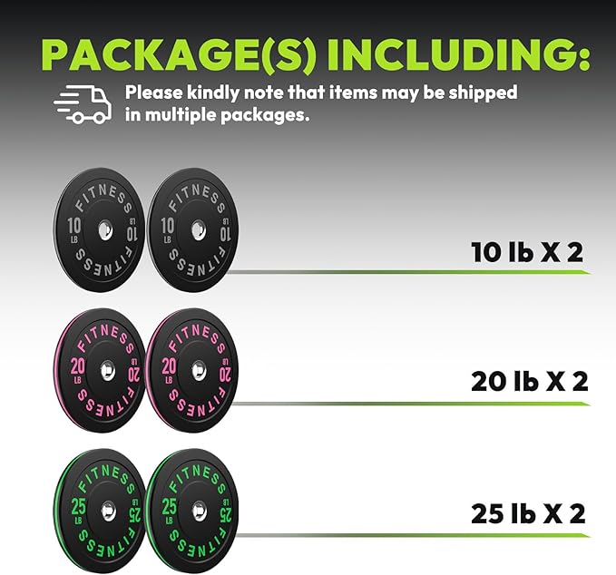 2-Inch Weight Plates High Bounce, Olympic Bumper Plate Set 45/100/160/190/260/300lb, Colored Weight Plates Set for Home Gym, Barbell Weights Rubber Strength Training Plate for Weight Lifting