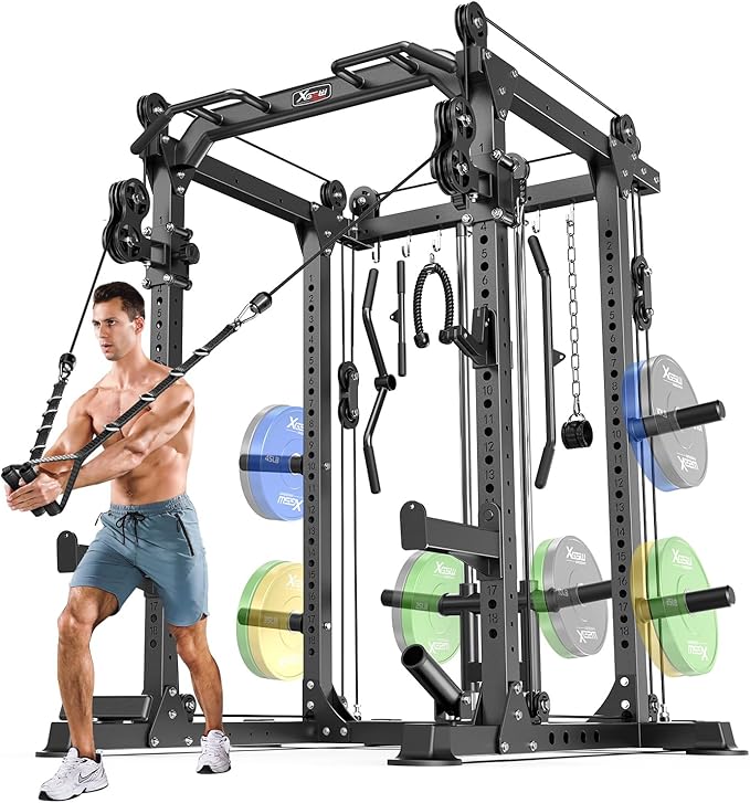 Power Rack Power Cages Multi-Function Squat Rack with Cable Crossover System Selectable More Training Attachment Weight Cage for Garage Home Gym