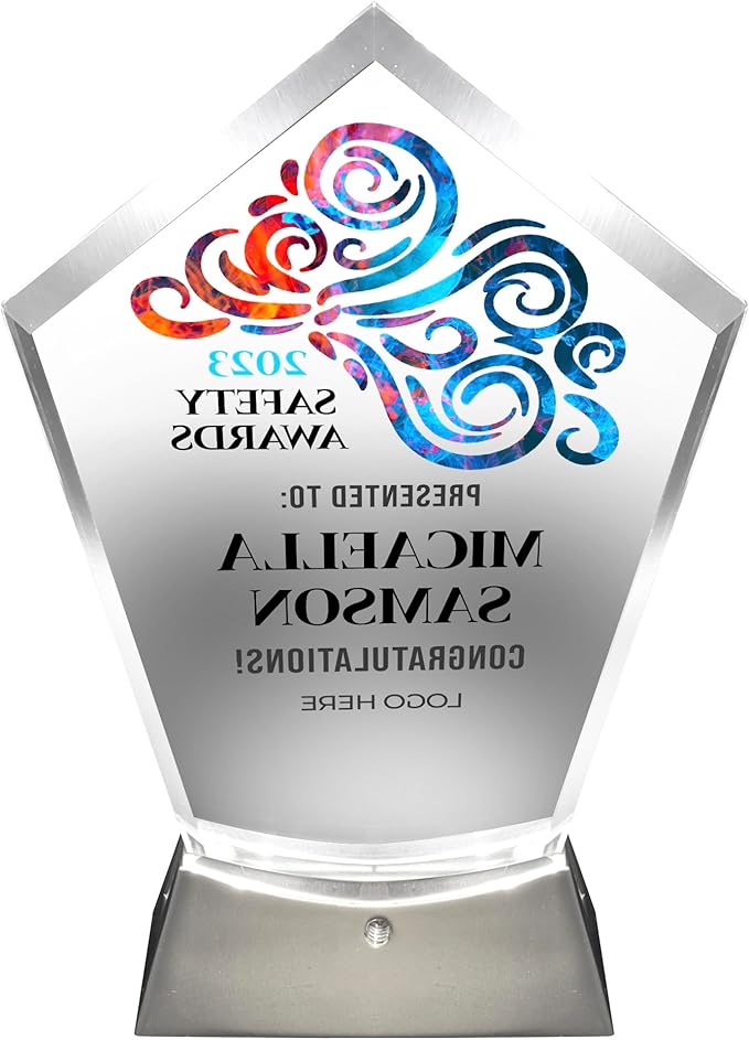 7 1/2" Personalized Glass Plaque for Awards and Trophies, Custom Award for Employee of the Month, Retirement, Leadership and Appreciation Gift J Awards (D1)