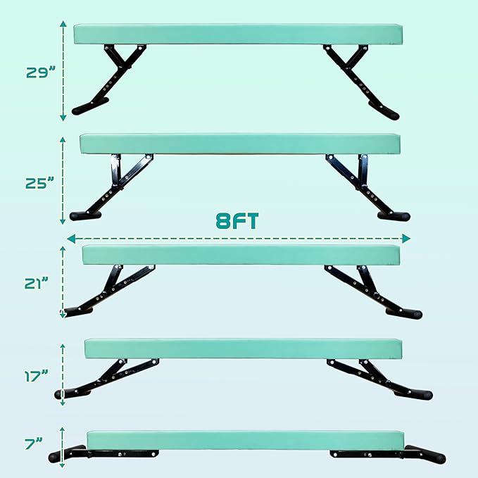 PreGymnastic 8FT Balance Beam, Raised Gymnastics Beam for Kids Ages 3-12, Home Gym Equipment for Training, Adjustable Balancing Beam Indoor, Off-Ground Competition Style