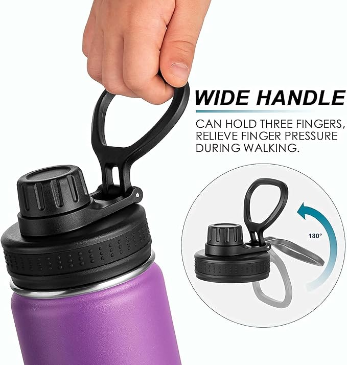 koodee Kids Water Bottle-16 oz Stainless Steel Double Wall Vacuum Insulated Water Bottle for School, Reusable Wide Mouth Sports Water Flask with Leakproof Spout Lid-BPA Free(Purple)