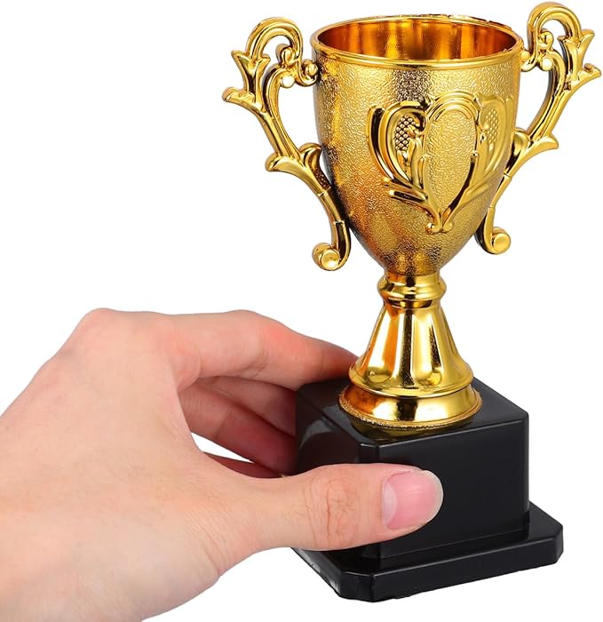 NOLITOY Small Gold Trophies for Kids, 5.6 Inch Plastic Soccer Trophy Cup for Sports Tournament, Party Favors, Competition, Recognition, Achievement, Awards or Prizes