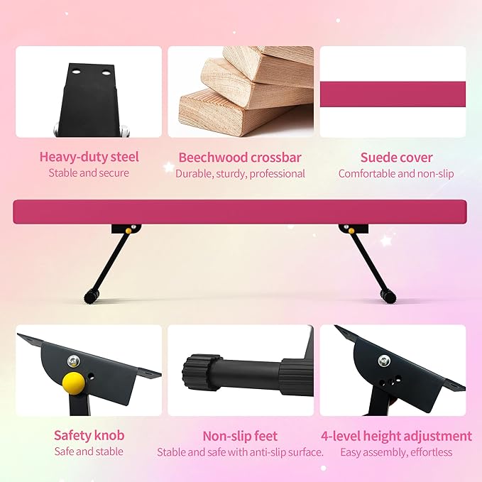 EL&IT·Wings 6ft/8ft Gymnastic Balance Beam, Adjustable High and Low Level Floor Beam - Highly Stable - Gym Practice Training Equipment for Kids Children Girls Home