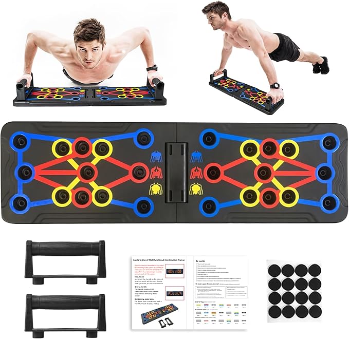 Push Up Board Fitness, 15 in 1 Multi-Functional Pushup Training Board with Handles, Foldable Floor Chest Muscle Exercise Fitness Equipment Burn Fat Push Up Board for Strength Training, Chest, Arms & Core
