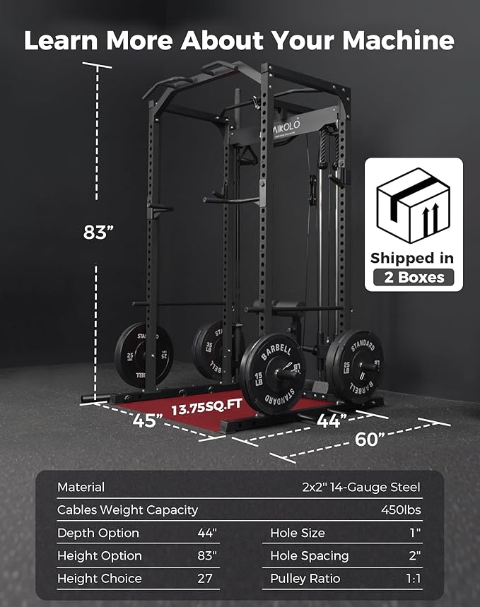 Mikolo Power Cage, Power Rack with LAT Pulldown, 1200 Pounds Capacity Workout Cage with More Training Attachments, Squat Rack for Home Gym, F4 Versions