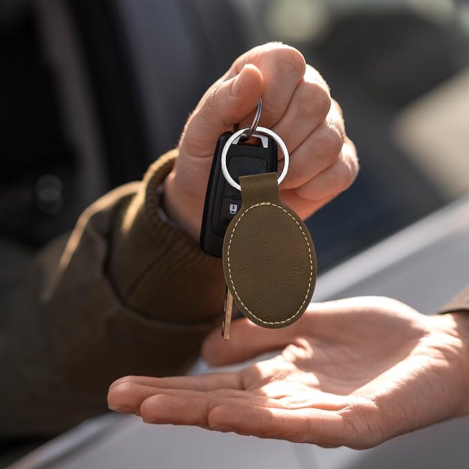 LaserGram Oval Keychain, Quad, Personalized Engraving Included (Rustic with Gold)