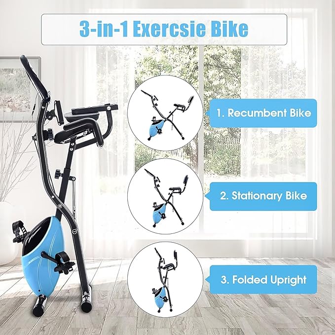 Merax Exercise Bike,Workout Bikes for Home,Folding Stationary Bikes for Home with 16-Level Magnetic Resistance, 300LBS Capacity X-Bike Indoor Exercise Equipment with Heart Rate Sensor & LCD Monitor