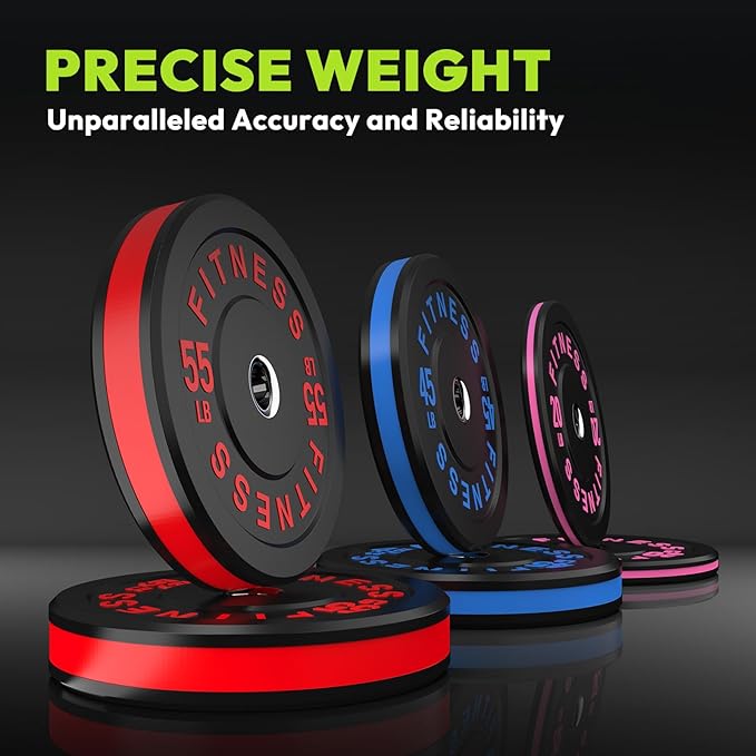 2-Inch Weight Plates High Bounce, Olympic Bumper Plate Set 45/100/160/190/260/300lb, Colored Weight Plates Set for Home Gym, Barbell Weights Rubber Strength Training Plate for Weight Lifting
